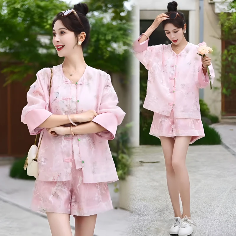 小香风短裤套装2025夏季新款小个子新中式国风减龄漂亮洋气两件套