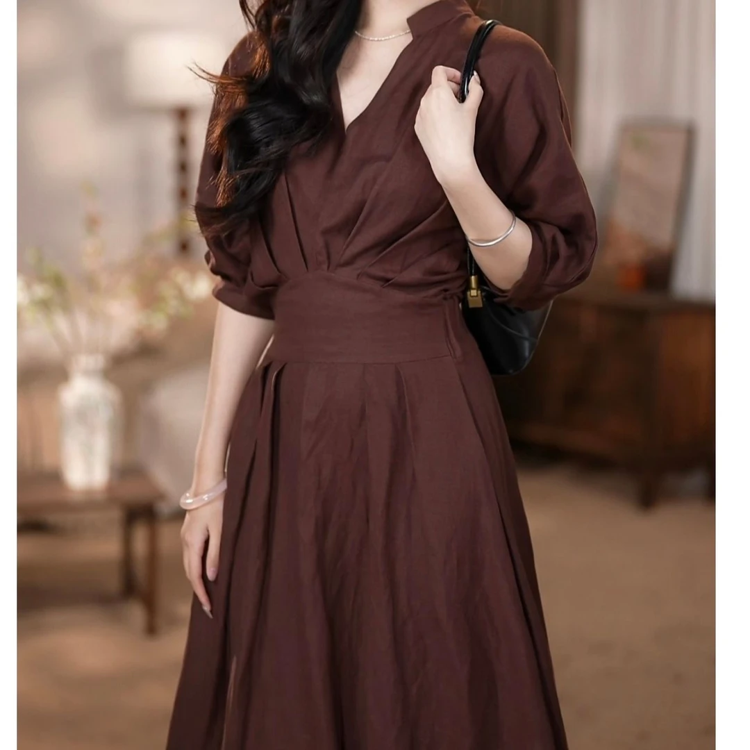 【CL妮雅】美式可可 夏季法式轻奢气质高级赫本风时尚连衣裙-HZ767