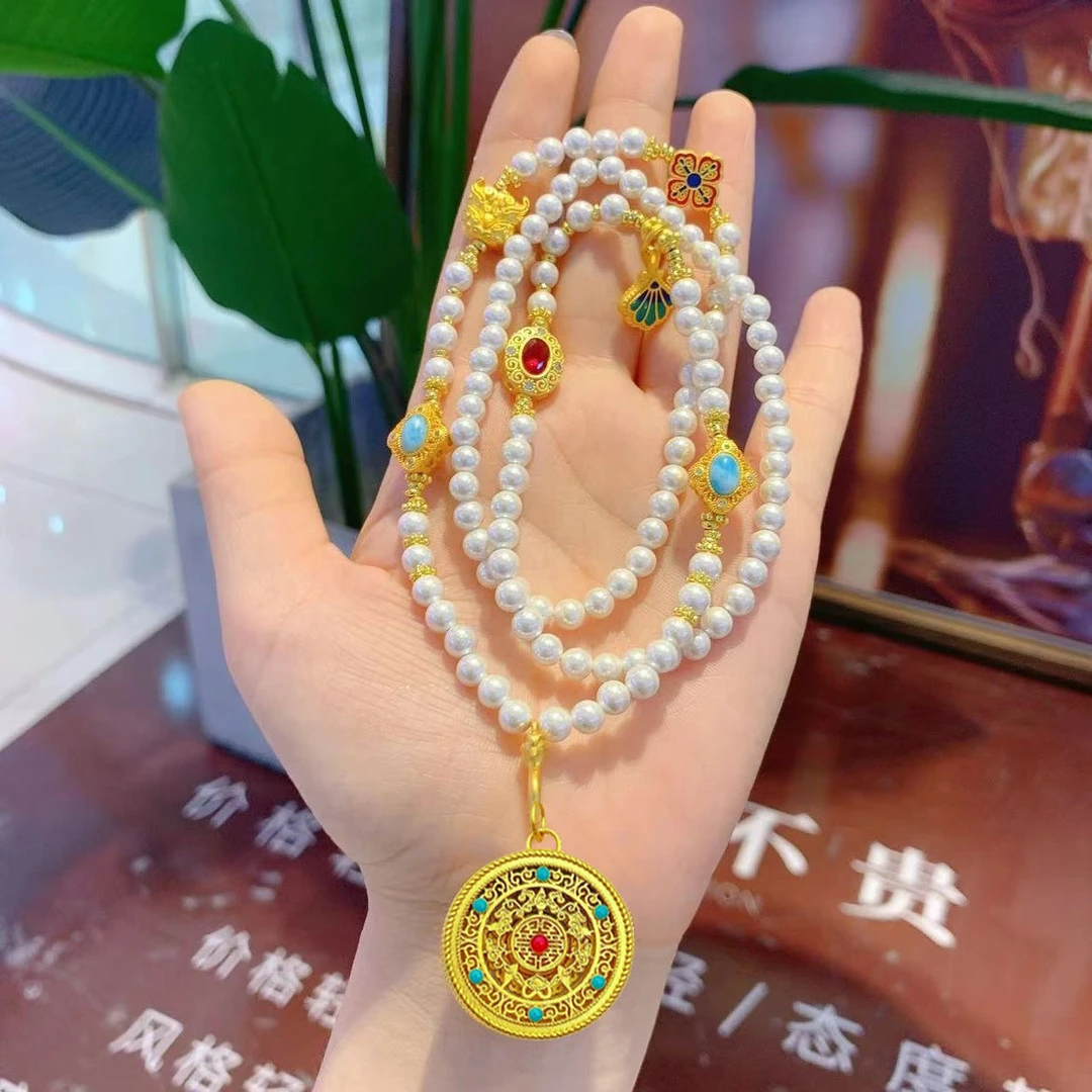 铜吊坠 铜吊坠 花丝镂空五福圆满吊坠一款多戴配件毛衣链