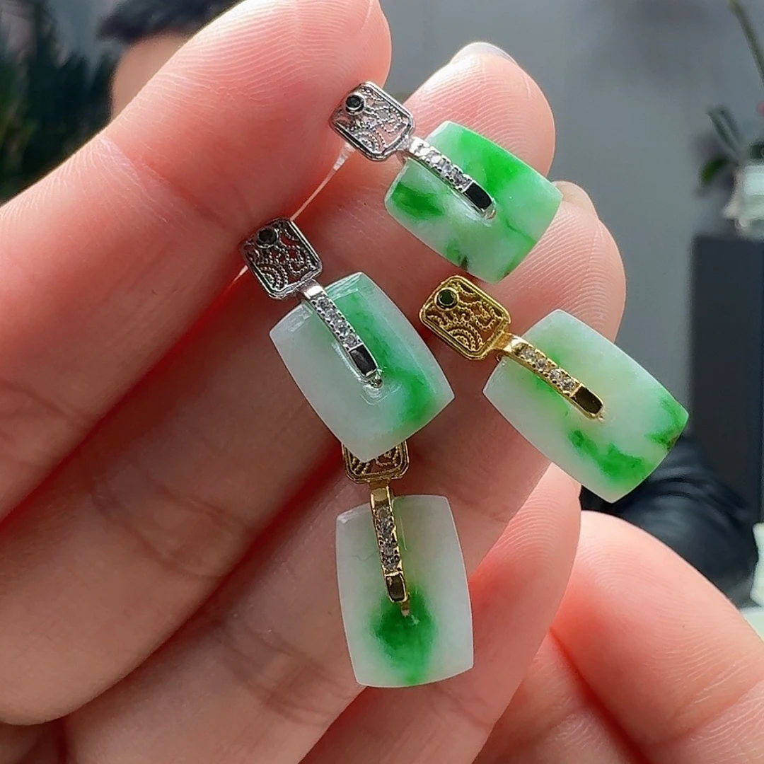 翡翠耳饰银S925镶嵌多样性发货其一