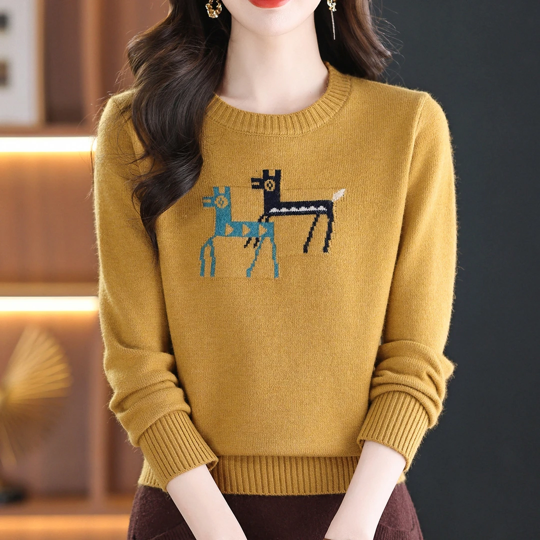 【羊毛衫】冬季新款宽松保暖厚针织衫圆领百搭洋气打底衫长袖套头衫