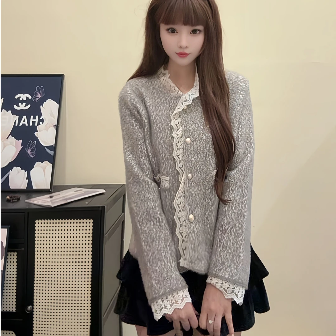 【艾丽莎定制】蕾丝法式香风外套短款名媛开衫上衣花边小香风w-007