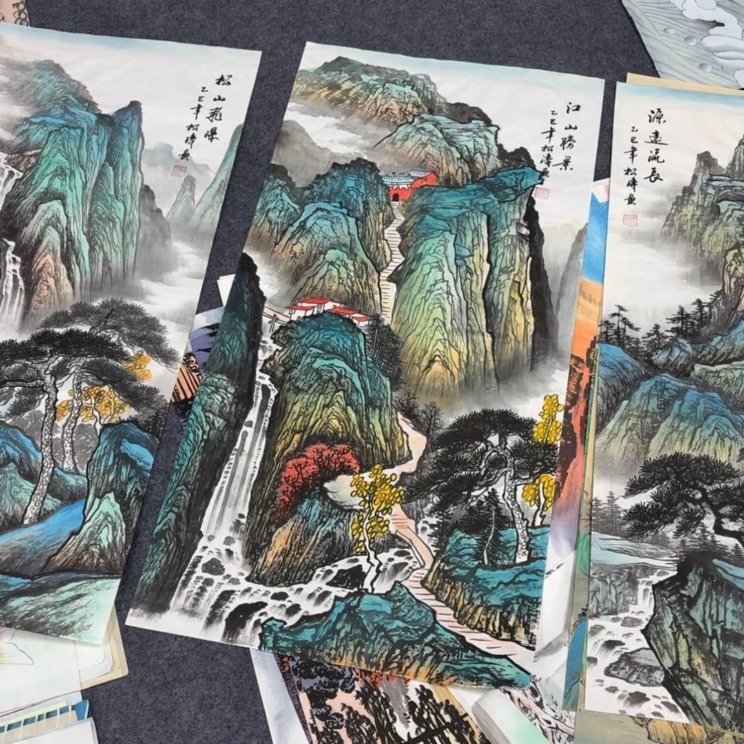 五***行国画100×50三张画画画画