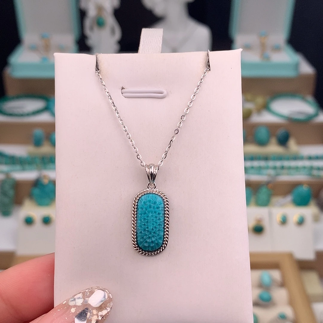 绿松石银S925镶嵌吊坠(赠链)