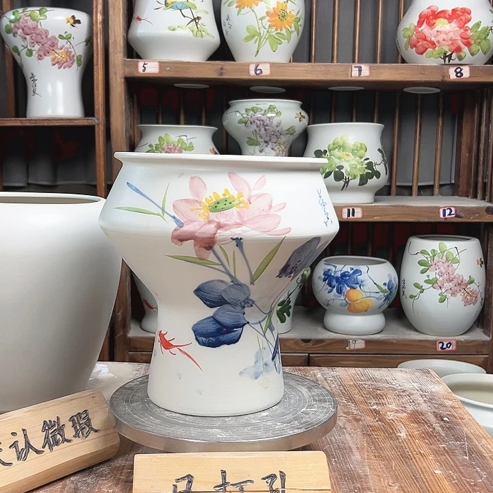 摆件高脚荷花陶瓷陶瓷