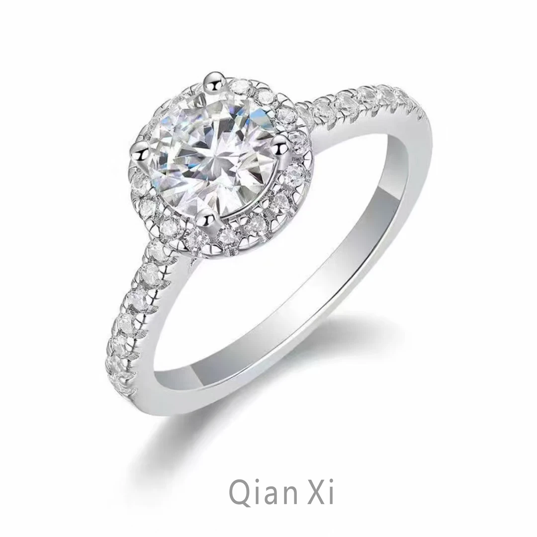 925银莫桑石戒指 925银莫桑石戒指-公主圆包1-2克拉-合成碳硅石