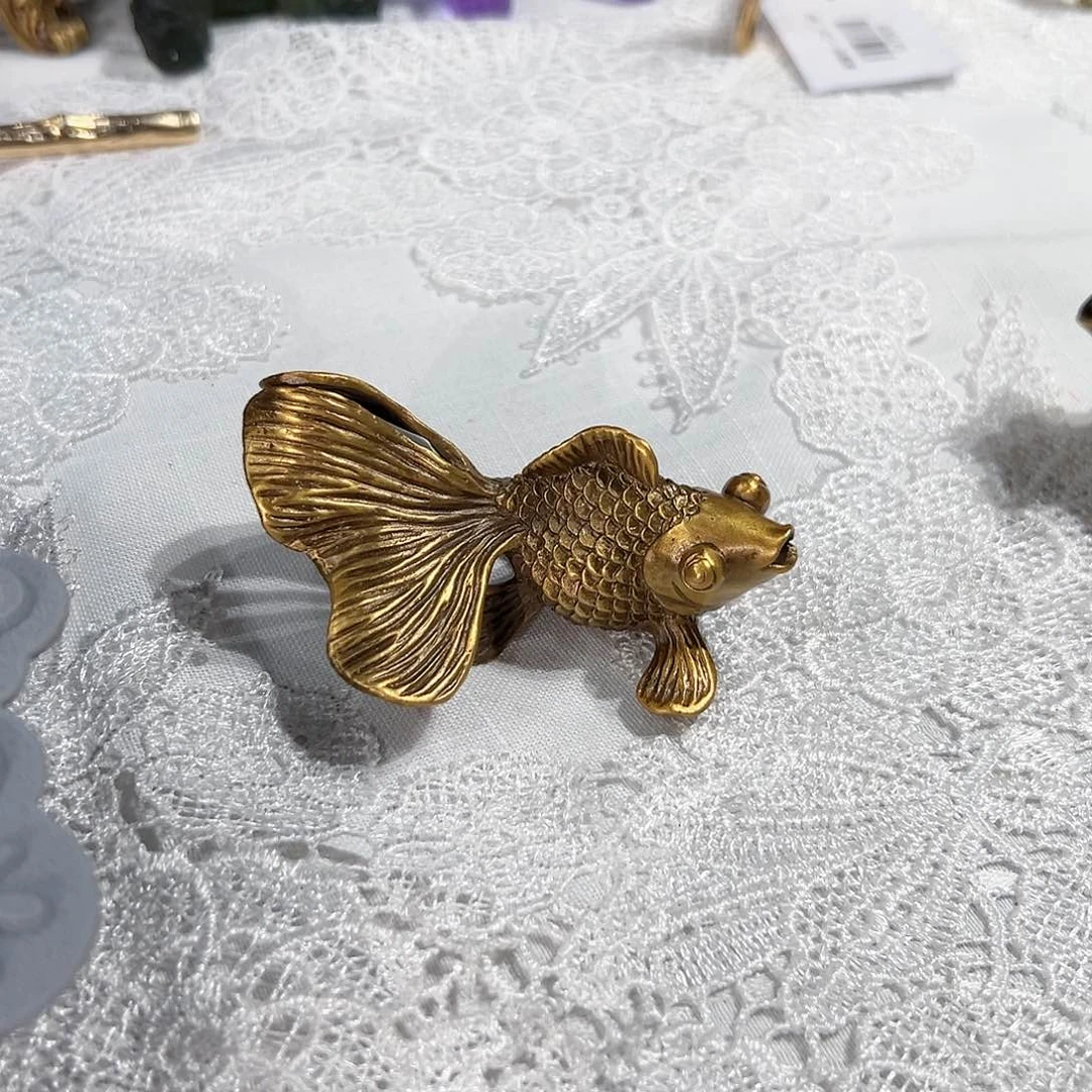 陶瓷F3023纯铜金鱼摆件小号