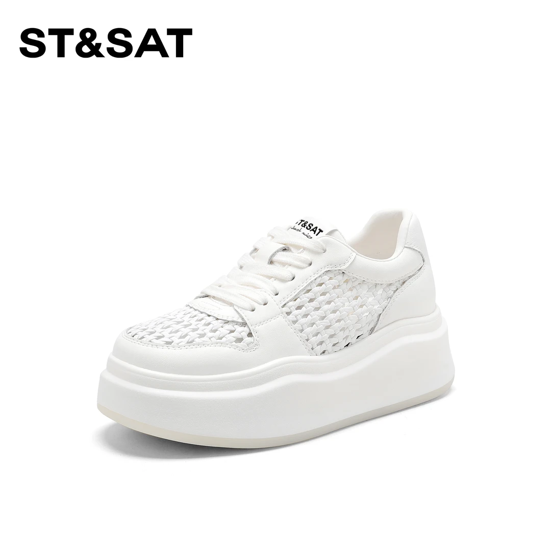 St&Sat/星期六百搭网面透气休闲鞋2025新款时尚气质厚底板鞋系带