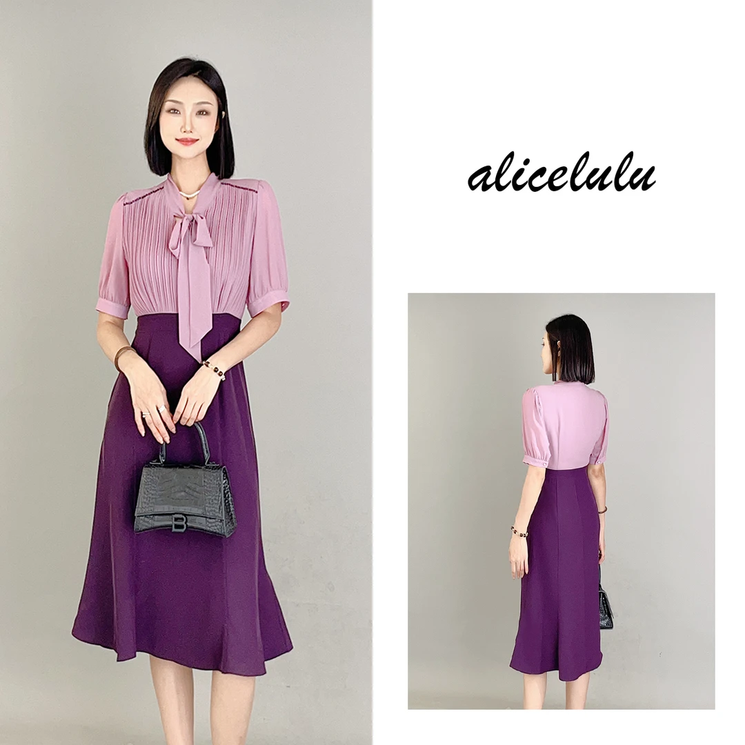 6ALICE“紫气东来”连衣裙双色拼接温婉褶皱S2138889W