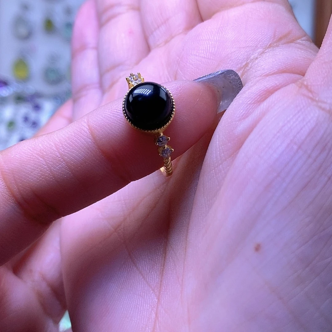 岫玉银S925镶嵌戒指