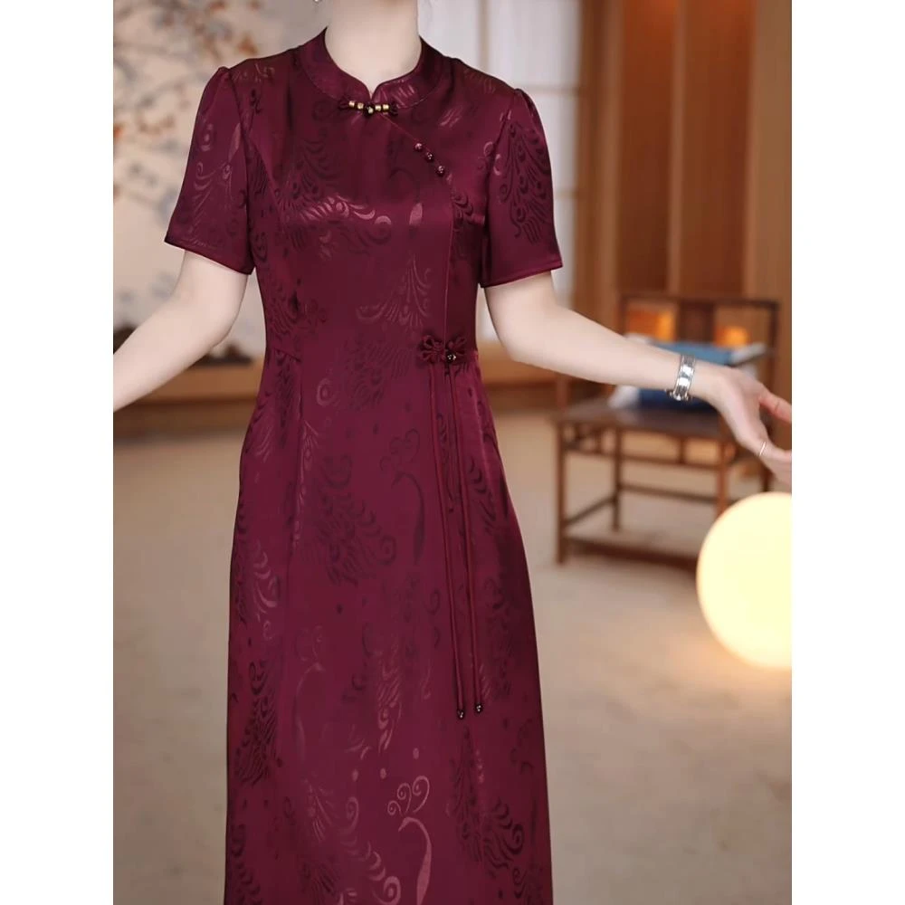 2025夏季新款复古立领改良旗袍连衣裙高端气质显瘦遮肉中长款裙子