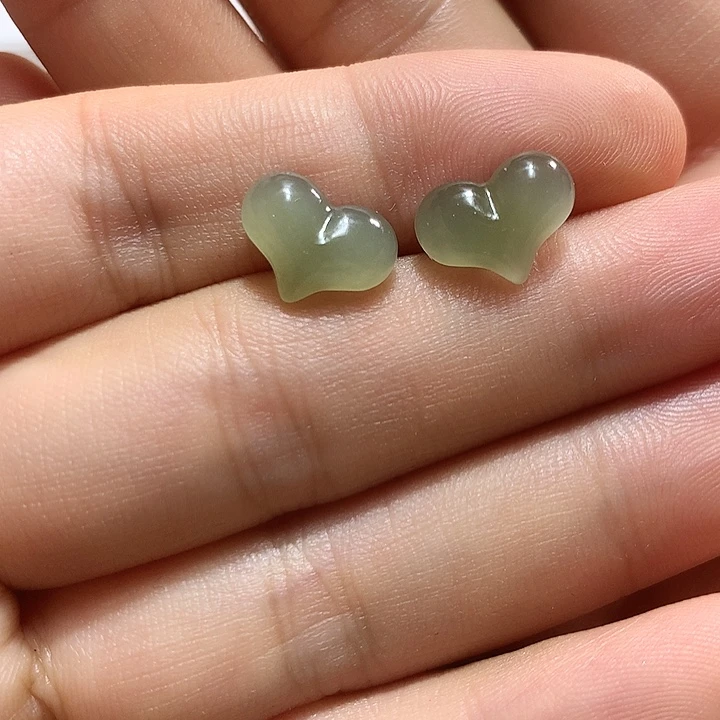 银S925镀金镶嵌和田玉（青白玉）耳饰