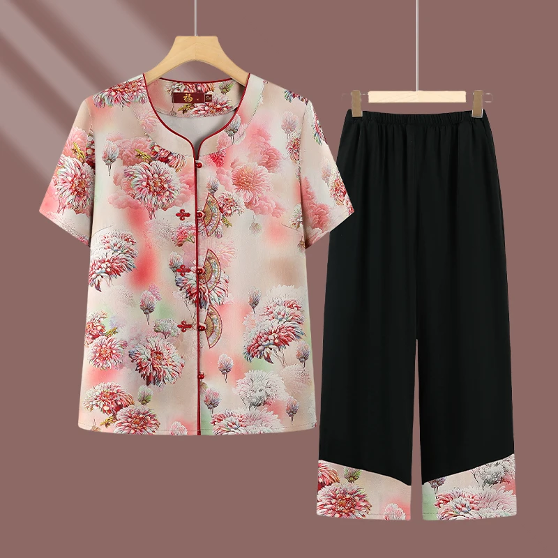 中老年女装妈妈装夏装母亲衣服洋气高贵60-70岁老太太奶奶装套装