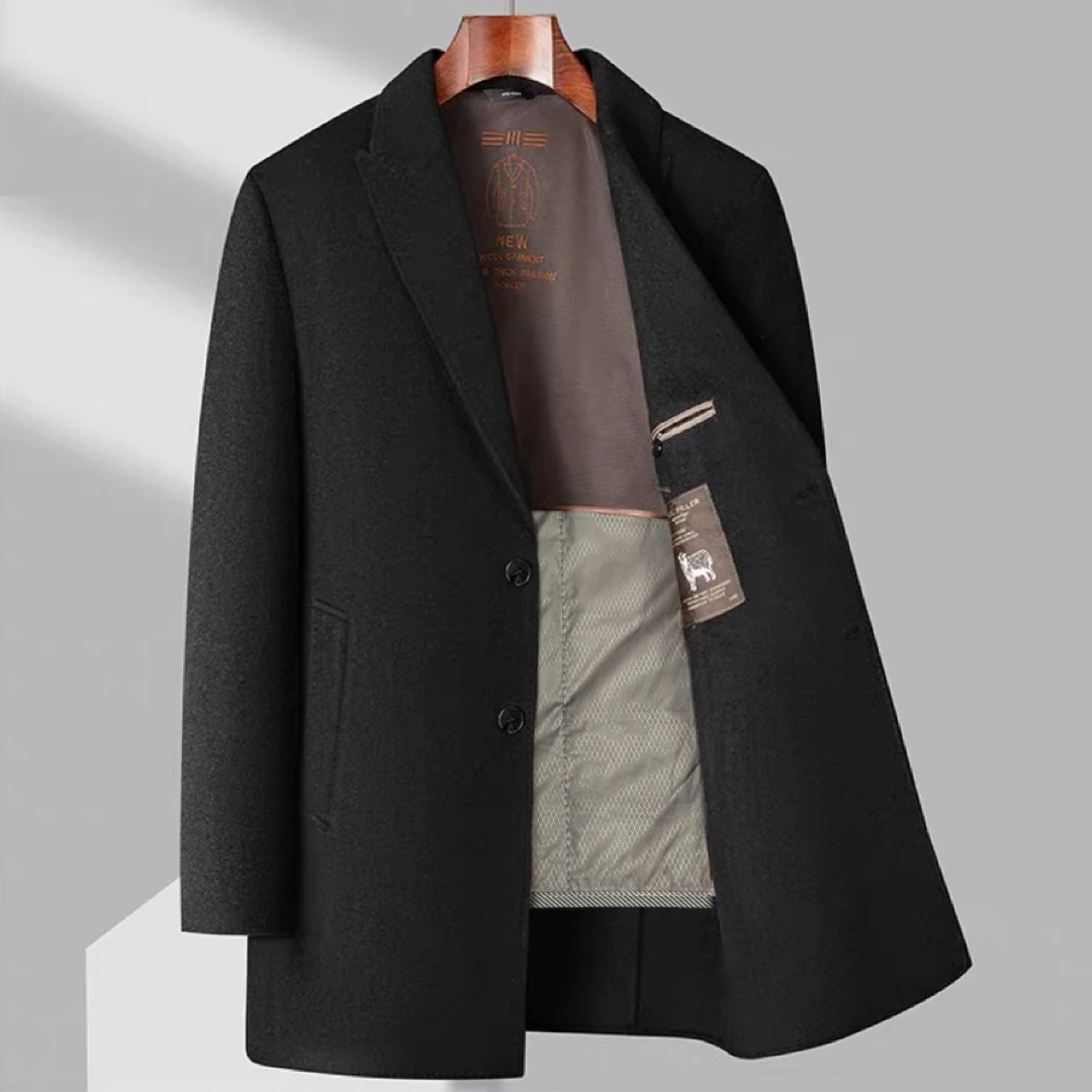 男士冬季平驳领可脱卸内胆双面呢大衣外套/5807