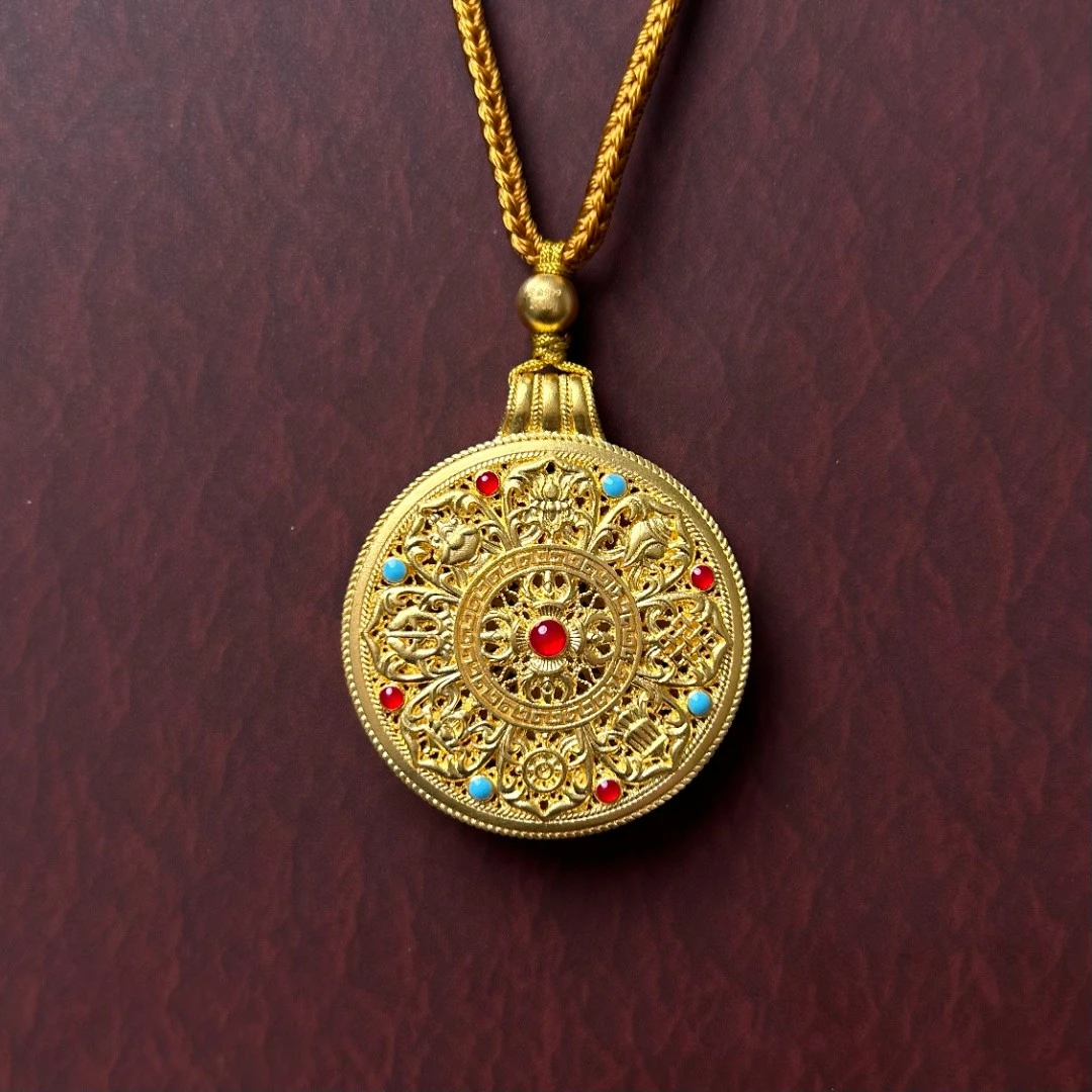 足金999真金纯黄金珐琅彩八宝罗盘