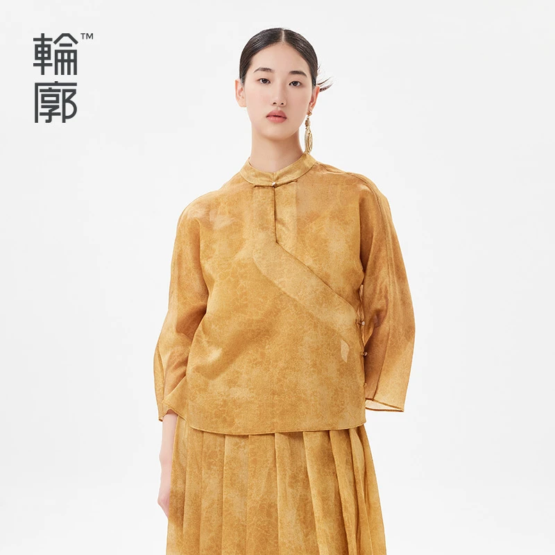 轮廓原创复古改良中式上衣长袖L231Y069休闲气质新中式国风衬衫