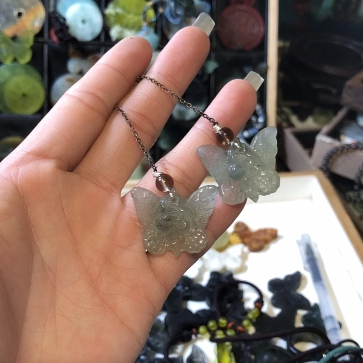 岫玉未镶嵌岫玉耳环
