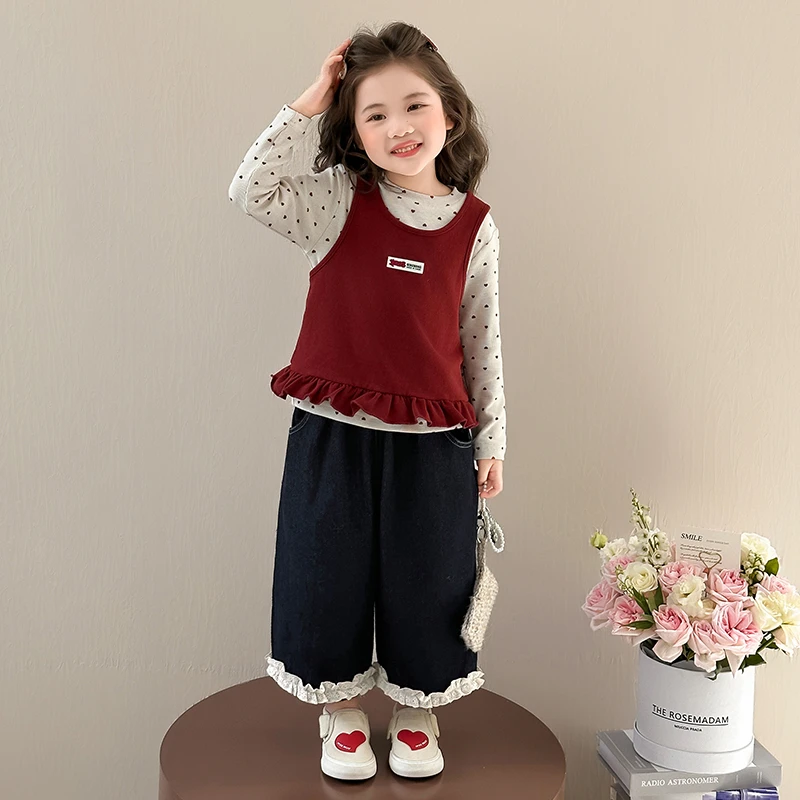 女童套装2025秋季新款儿童洋气休闲打底衫背心三件套女宝宝秋装潮