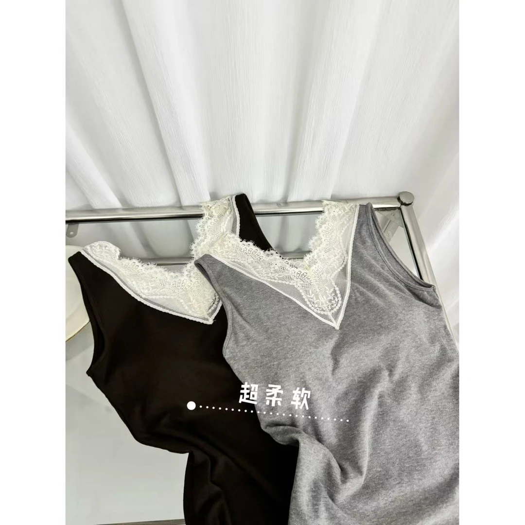 SHIJIU【云感软糯】蕾丝前后V领  一体式背心