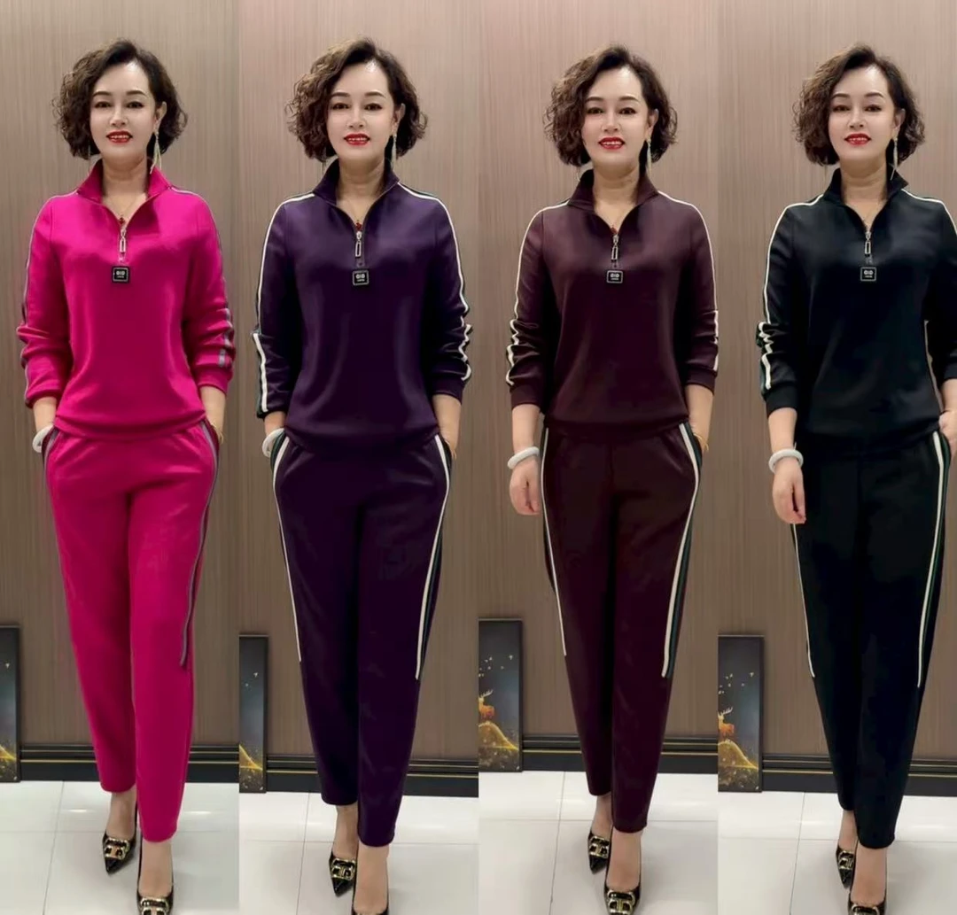 时尚休闲女士套装秋季显瘦气质半拉链上衣+裤子两件套