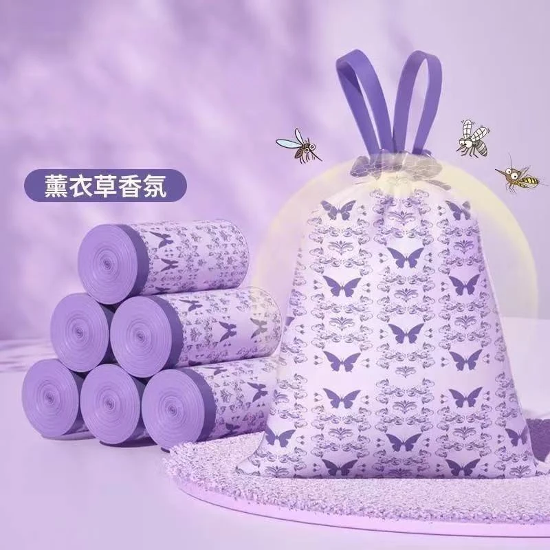 【薰衣草】抽绳垃圾袋印花手提家用ins风超厚网红塑料袋可爱大卷