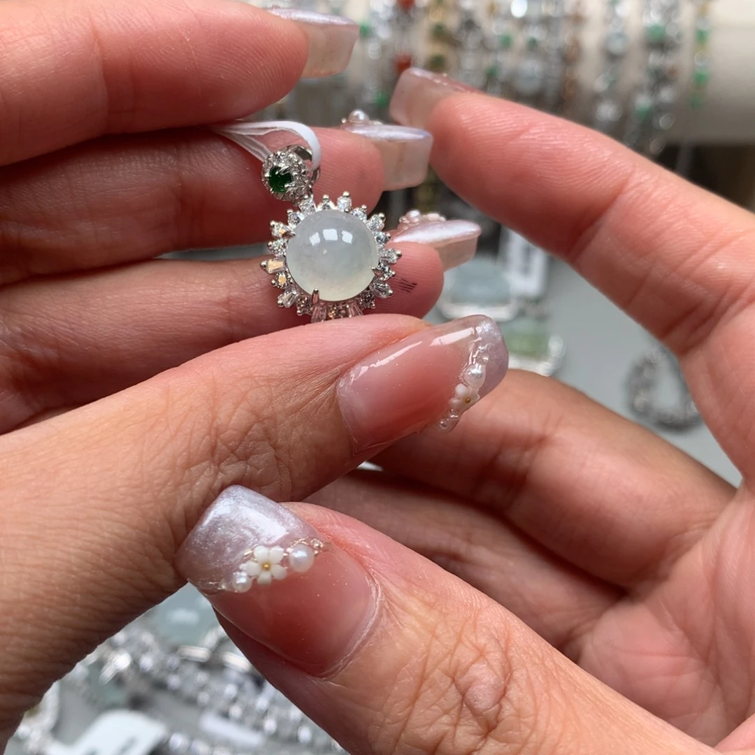 翡翠戒指银S925镶嵌吊坠