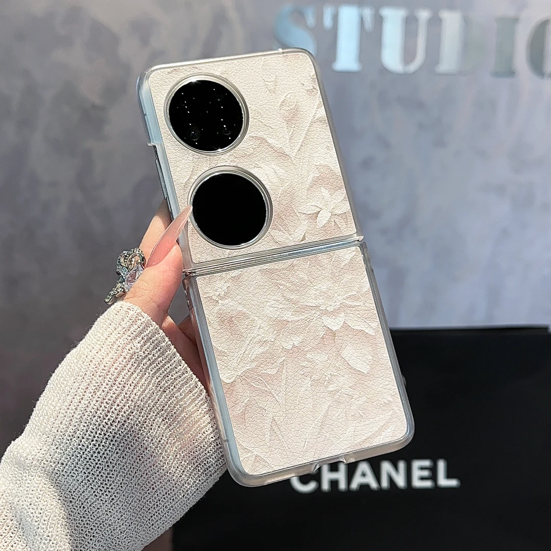 适用【华为P50POCKET】轻奢优雅玫瑰小羊皮折叠高颜值防摔手机壳女