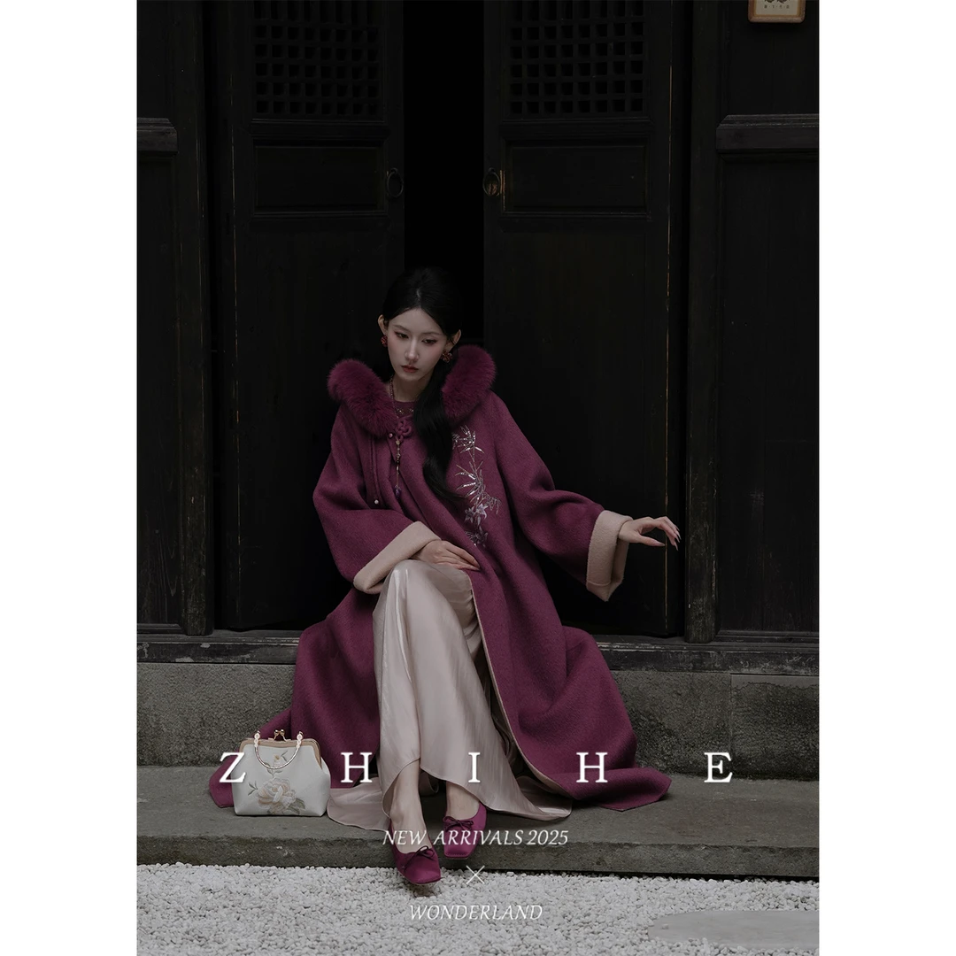 无艳一禾【揽风华】手工坊-双面穿！100羊毛双面呢刺绣大衣+连衣裙