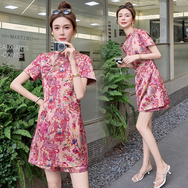 新中式国风盘扣印花套装女2025年夏季新款复古小个子短裤两件套潮