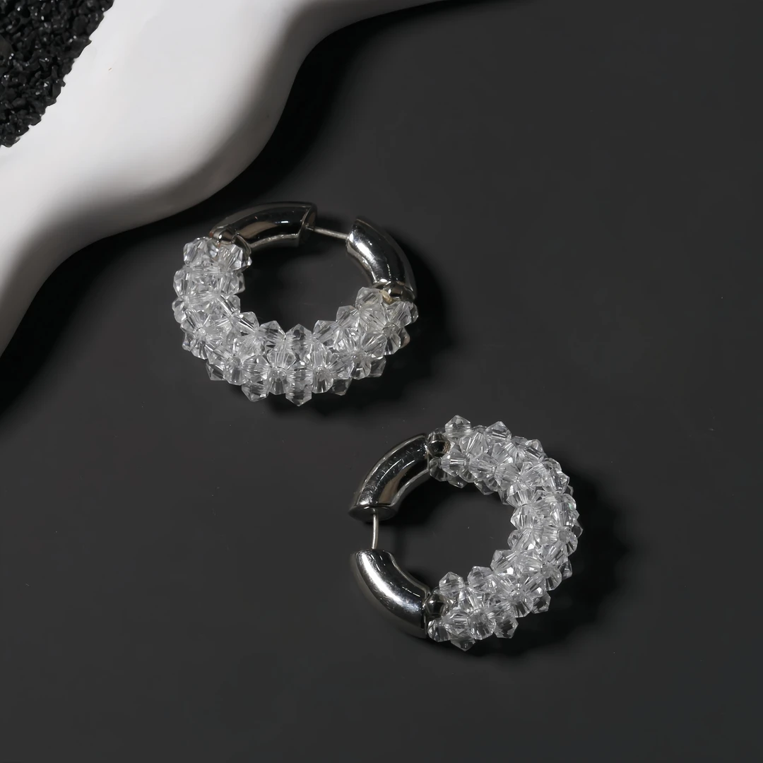 【闪闪】手工编织圈圈水晶耳环（多样性发货）
