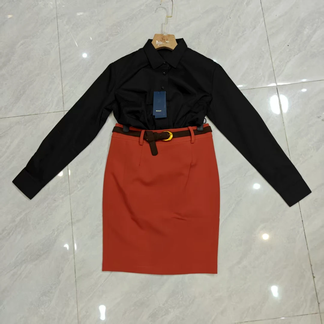 6036+（腰带）通勤轻职风拉链极简风高腰半身裙休闲百搭简约套装