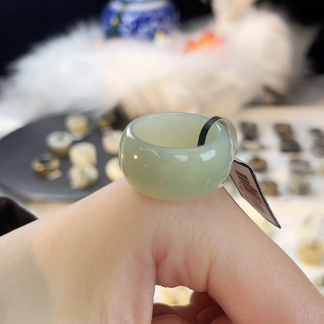 和田玉未镶嵌戒指c28奶蓝墩墩18.3