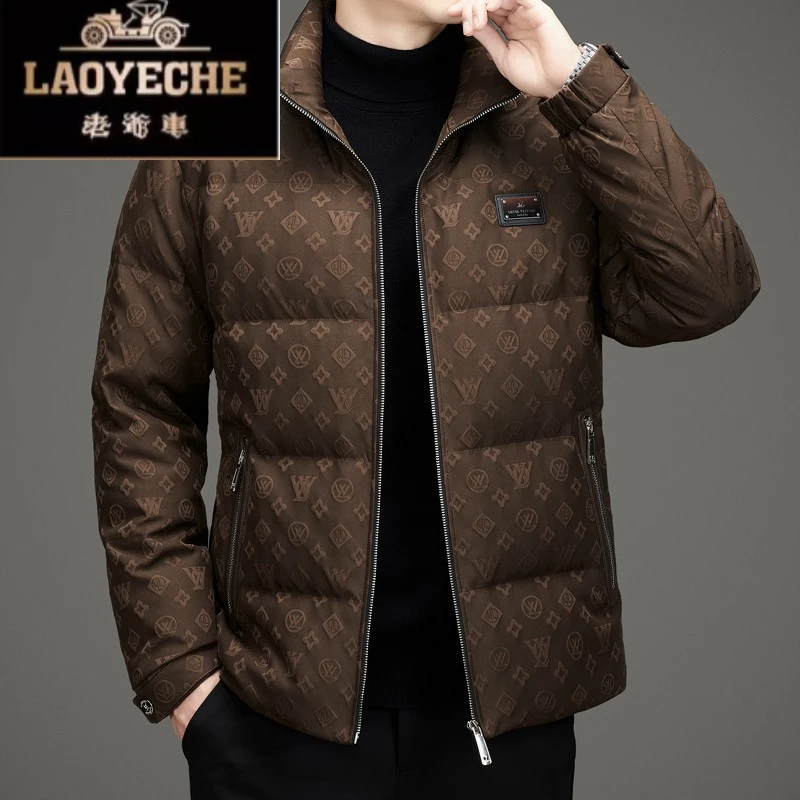 大牌白鸭绒羽绒服男意大利奢侈冬季立领时尚商务休闲加厚保暖外套