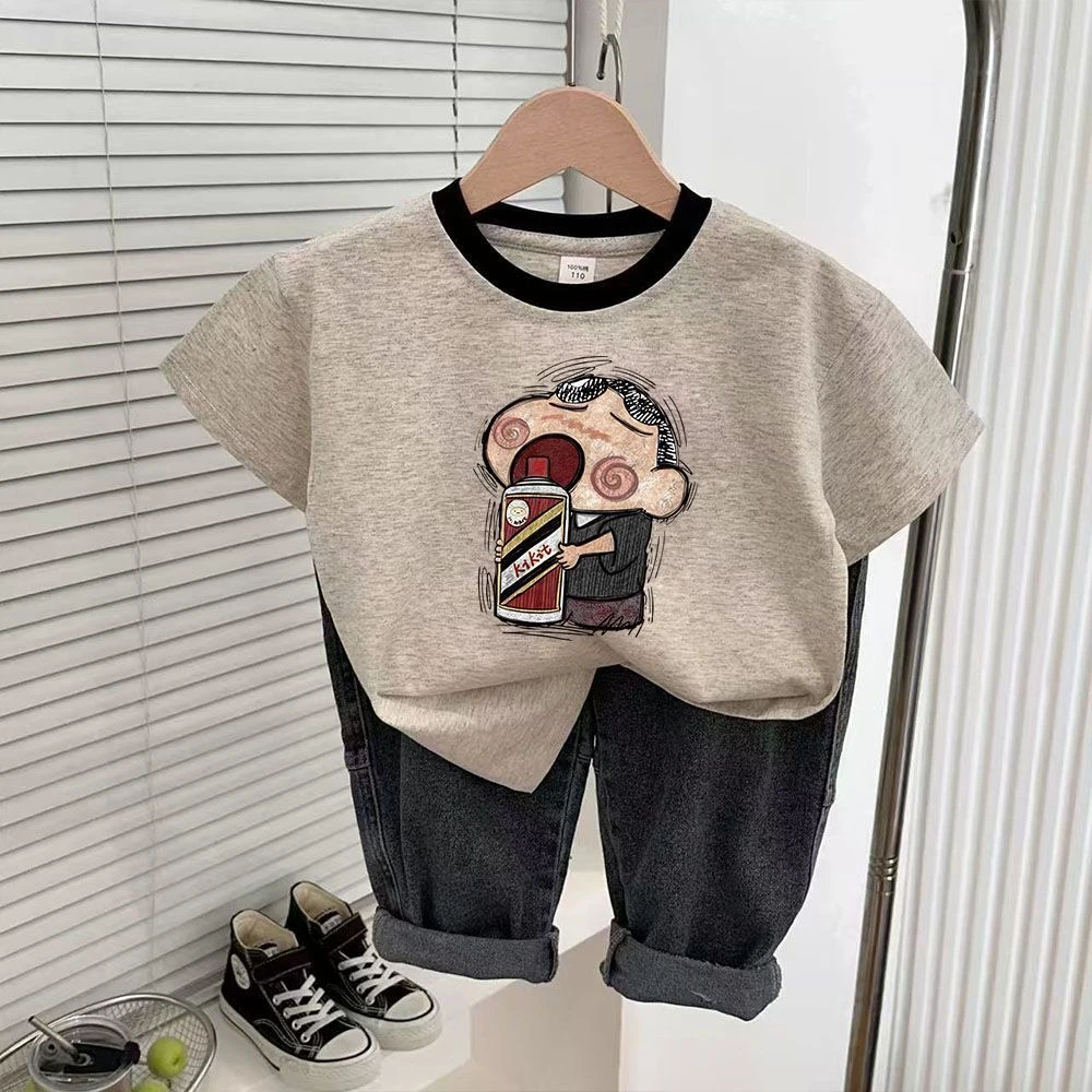 女童纯棉短袖t恤2025夏季新款蜡笔小新男童洋气百搭中大童上衣服