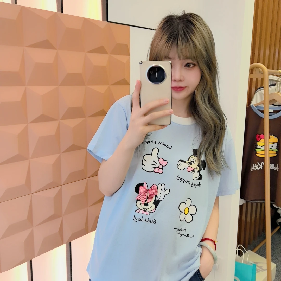 小清新！显白神器~25夏季设计师款卡通撞色涂鸦印花短袖显瘦T恤