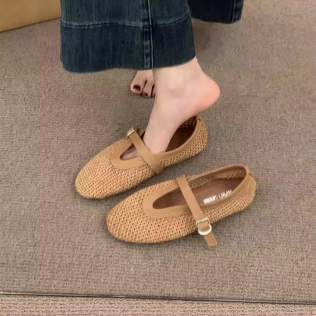 超火！潮牌平底复古编织玛丽珍单鞋女鞋子2025春夏季配裙子镂空透