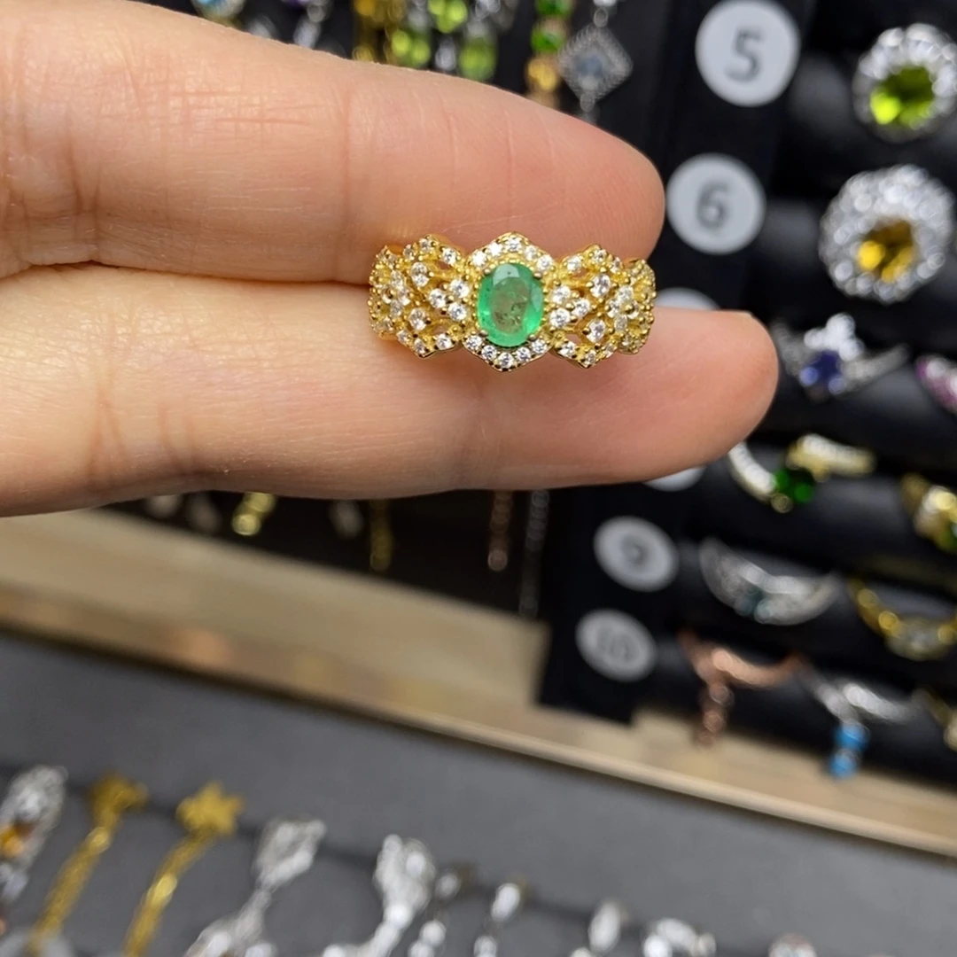 戒指祖母绿银S925镶嵌