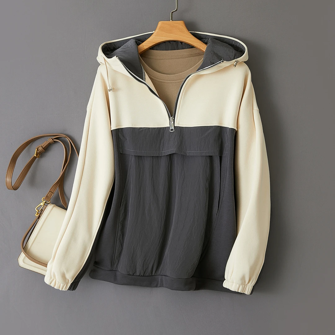 特！线下21&9！撞色拼接！防风又保暖~加绒加厚连帽宽松女卫衣L71154