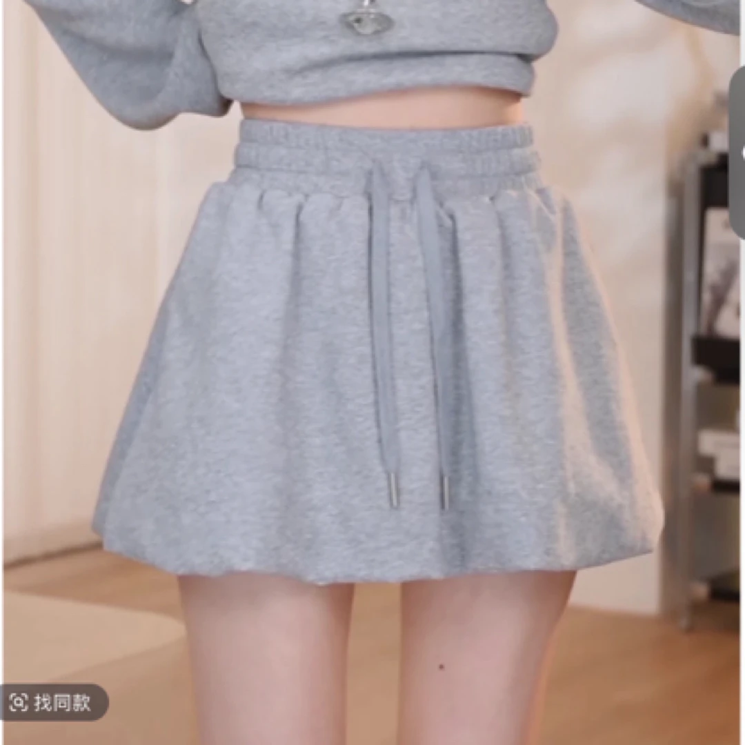 春季新款百搭松紧腰半裙显瘦洋气高腰短裙裤条纹卫衣两件套春季