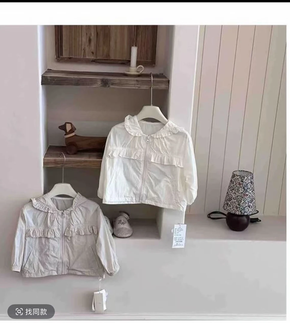 女童花间纯色连帽拉链衫女休闲风防晒服韩版儿童外套