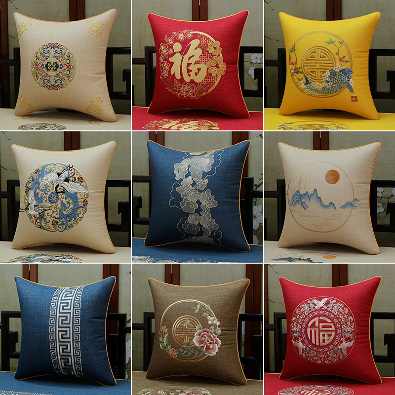 新中式抱枕套国风刺绣腰枕红木沙发靠垫客厅长方形靠背垫护腰枕靠