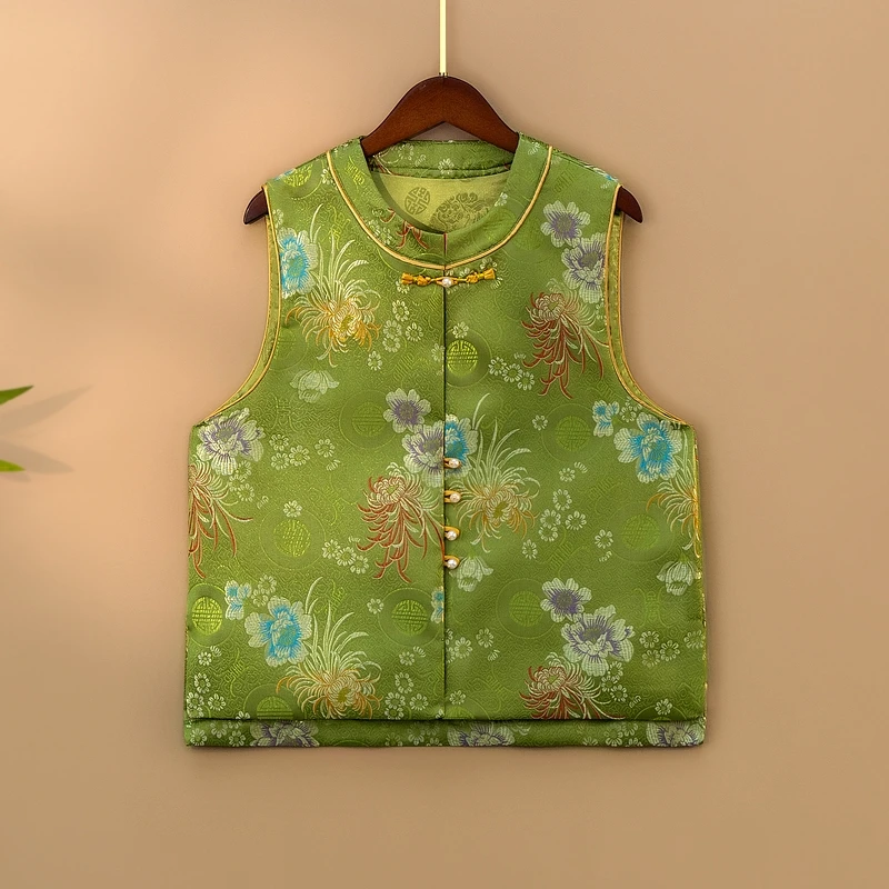 【春萍】2025新款春季马甲新中式宽松立领提花气质春秋上衣马夹女款