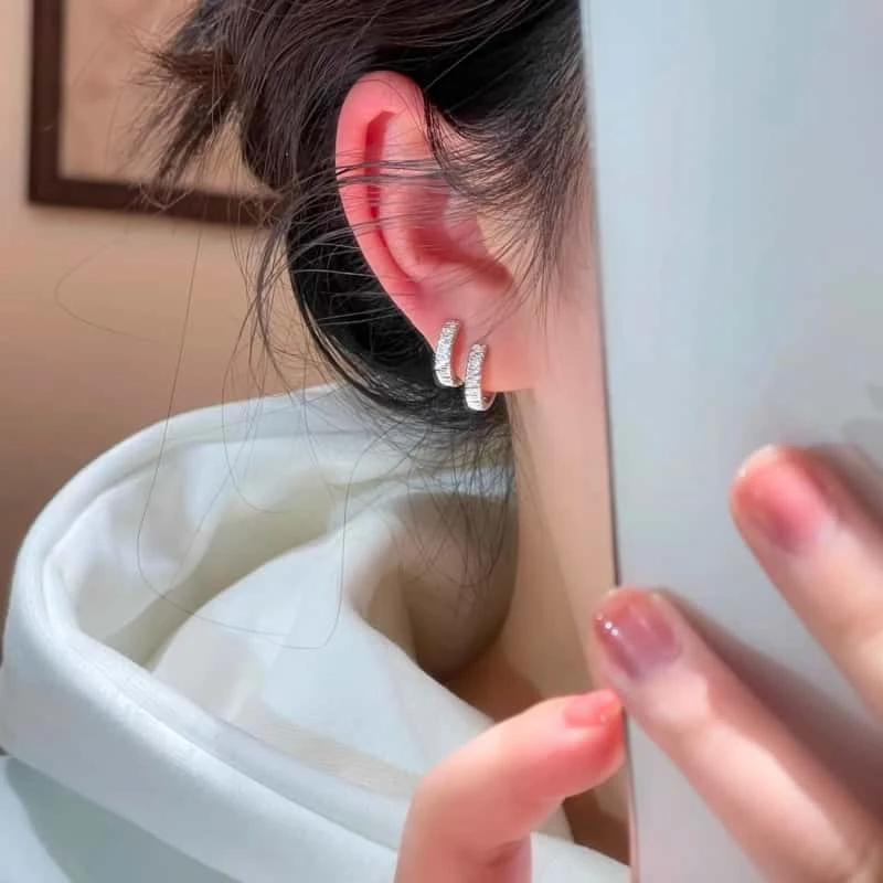 合金锆石耳饰 韩国高级感水钻耳扣2025新款素圈耳环耳钉甜酷耳饰