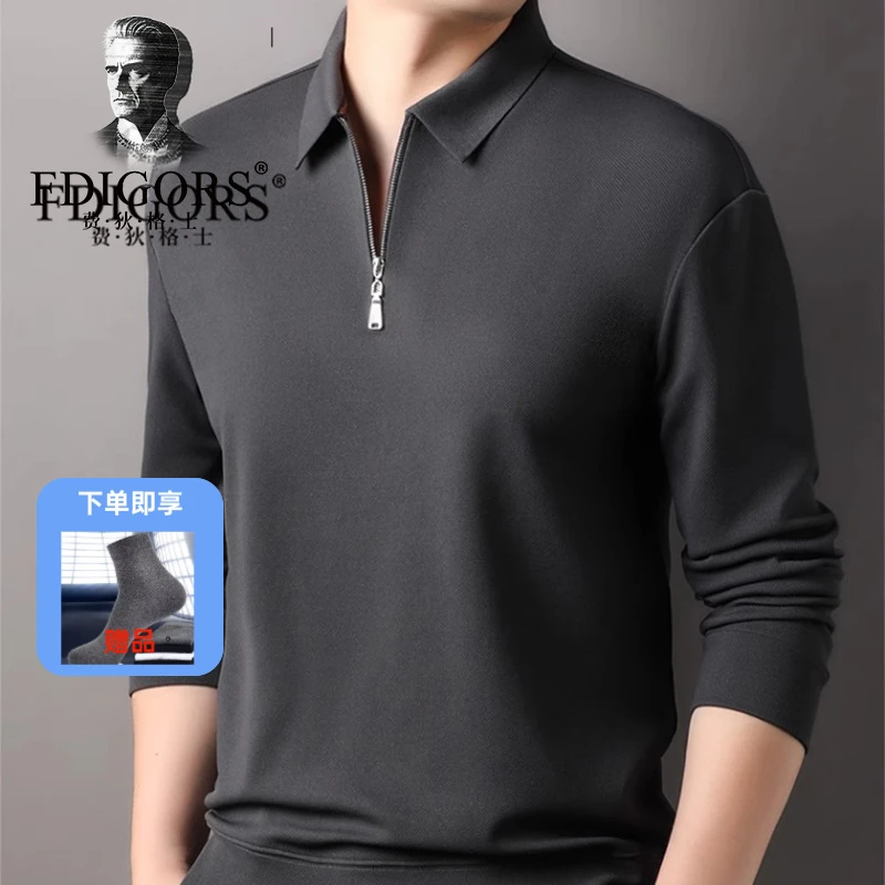 FDIGORS男士POLO衫2025秋季新款菠萝格拉链领长袖T恤衫