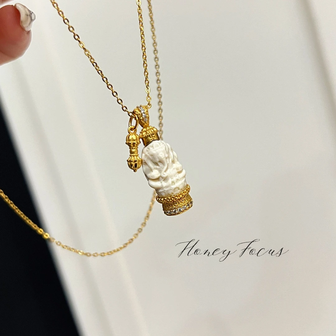 猛犸小象项链 天然原皮猛犸牙 中式民族风小众简约百搭项链 #9075