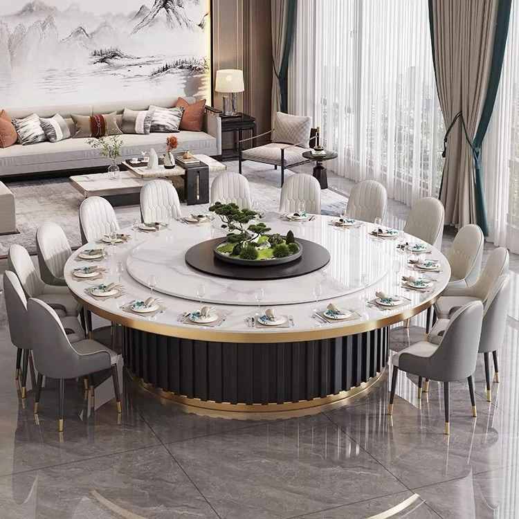 2025款手动酒店大圆桌岩板电动餐桌饭店商用电磁炉火锅宴会桌家用