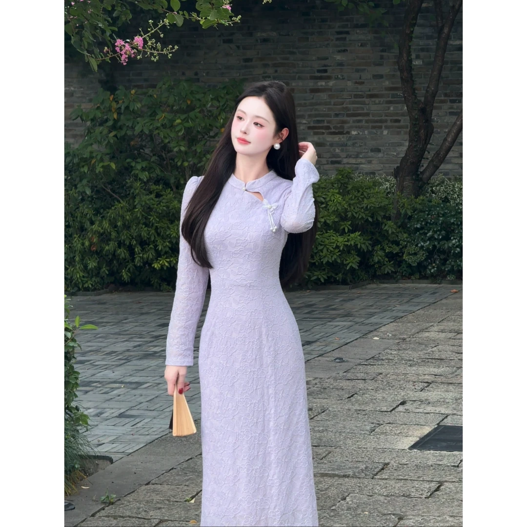 【花团锦簇】<77>新中式提花刺绣旗袍连衣裙秋季XMZH9193