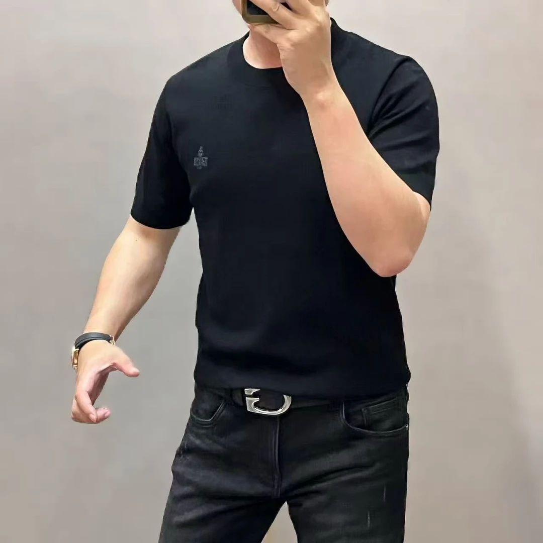 新款高端男士简约百搭圆领短袖针织衫65027