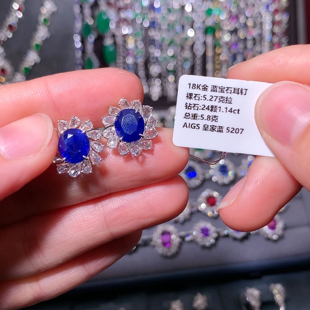 【闪购商品】蓝宝石耳钉18K金镶嵌
