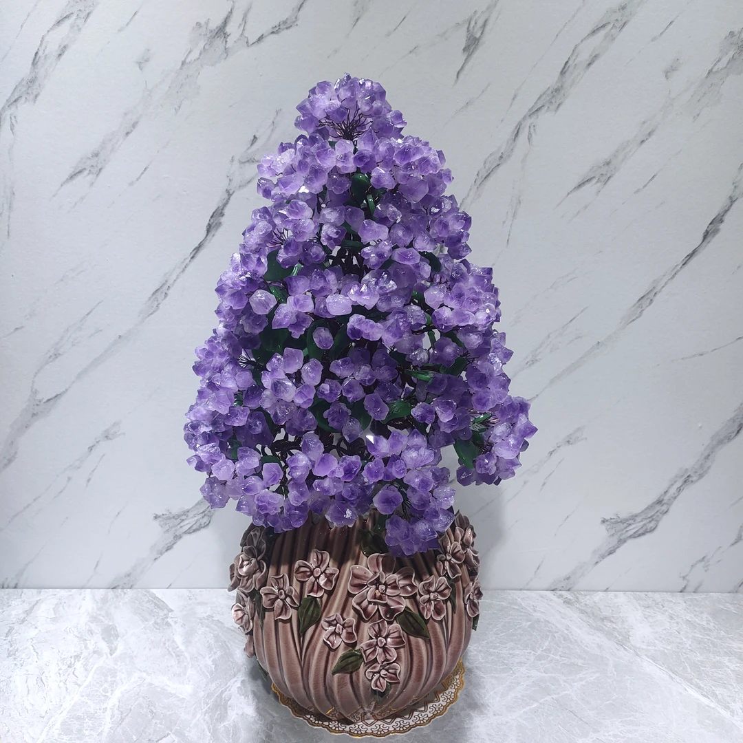 【卓越轻奢原创】福满心愿树紫水晶树摆件欧式陶瓷摆件手工点缀精美